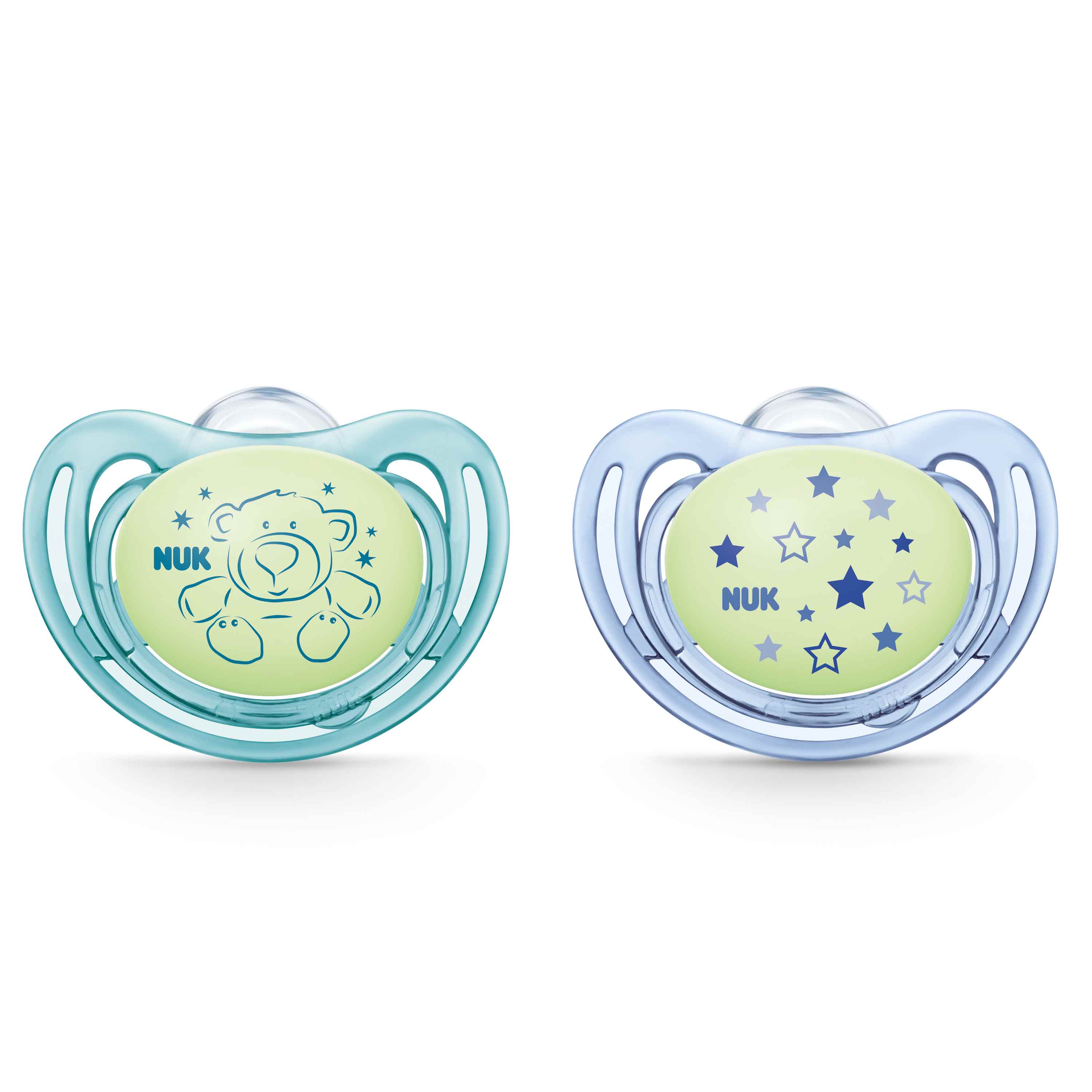 Lot De 2 Sucettes Freestyle Night Bleu Vert 6 18 Mois De Nuk