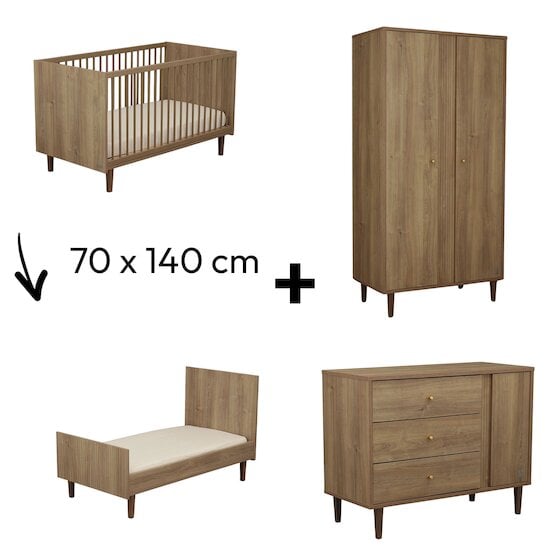 Chambre Mokka : Lit 70x140 évolutif + Commode + Armoire   de Sauthon Baby's Sweet Home