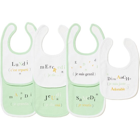 Lot de 7 bavoirs semainiers blanc optique  de Formula Baby