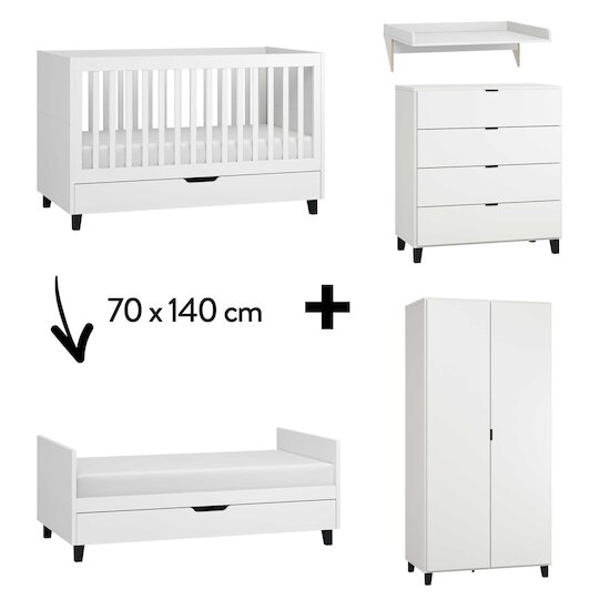 Chambre Simple Complète : Lit évolutif 70 x 140 cm + Armoire + Commode + Plan à langer Blanc  de Vox