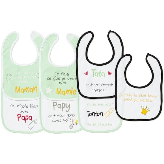 Lot de 7 bavoirs semainiers Famille vert jade  de Formula Baby