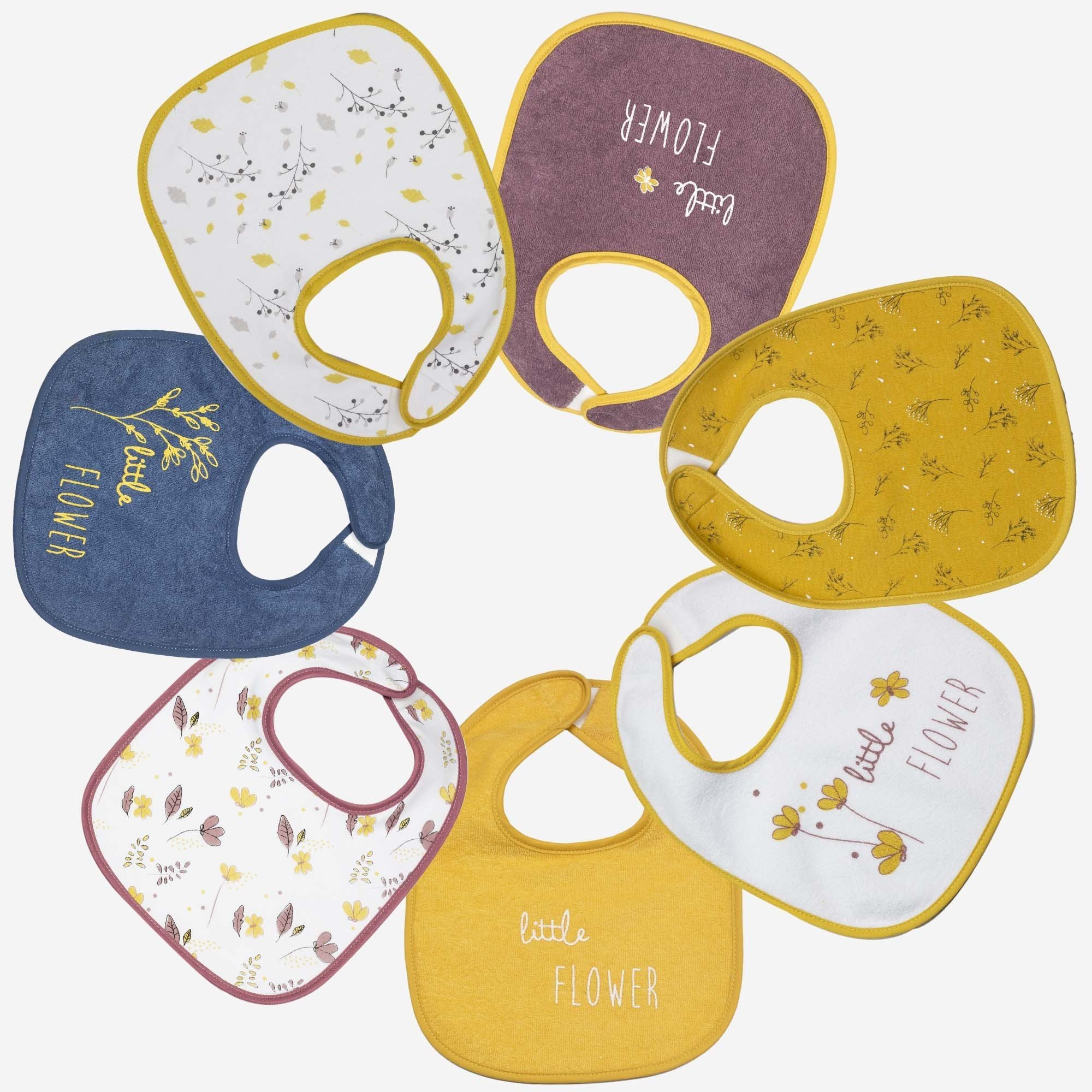 Lot de 7 bavoirs couleurs douces avec inscription bébé d'amour