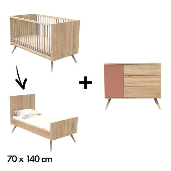 Chambre Seventies New : Lit 70x140 + Commode   de Sauthon Baby's Sweet Home