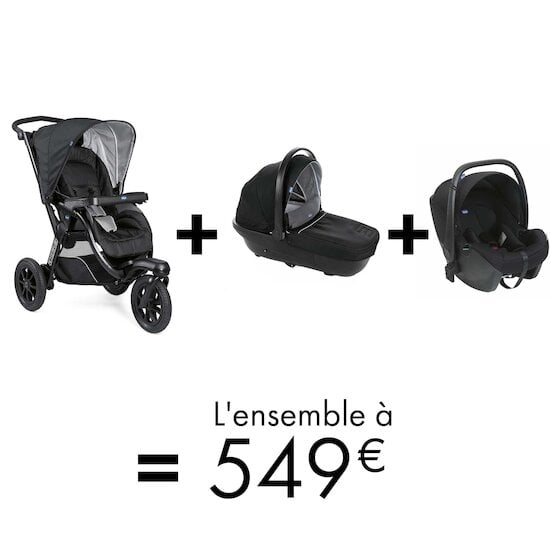 Offre Chicco : Poussette Activ3 + Nacelle Activ3 + Siège auto Kory = 549 €   de Chicco