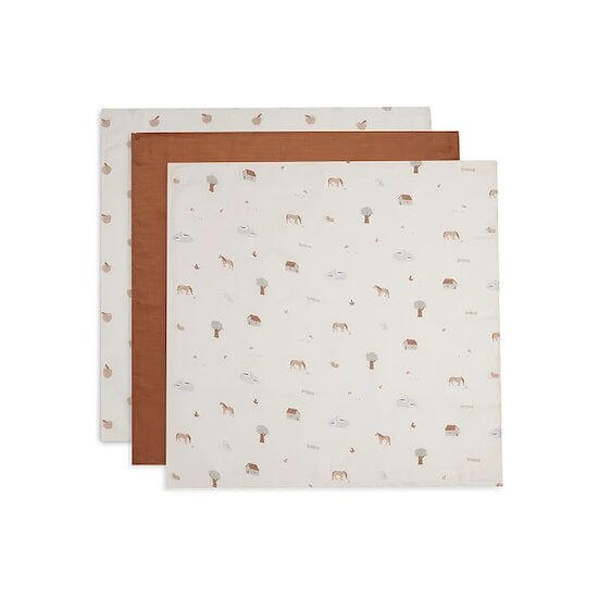 Lot de 3 Serviettes en Gaze de coton Farm 70 x 70 cm de Jollein