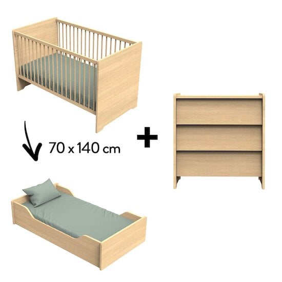 Chambre Cannelle Duo : lit évolutif 70x140 + commode   de Sauthon Baby's Sweet Home