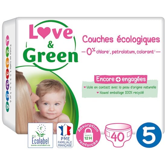 Couches écologiques Blanc T5 de Love & Green, Couches : Aubert Belgique