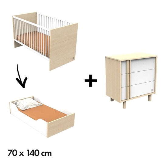 Chambre Nature : Lit évolutif 70x140 + Commode   de Sauthon Baby's Sweet Home