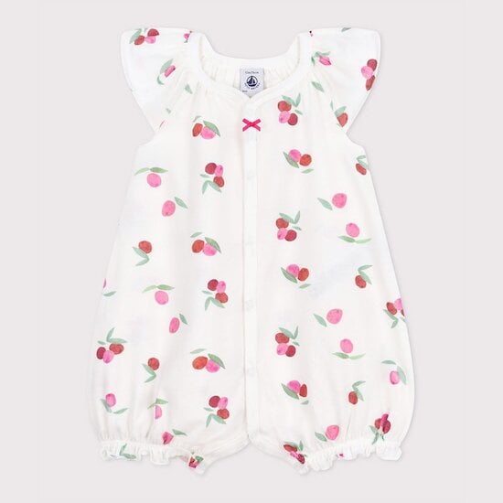 Combinaison courte bébé en coton fruits Blanc Marshmallow  de Petit Bateau