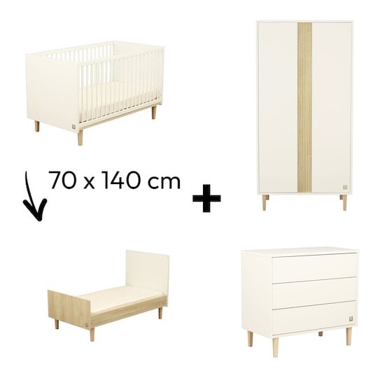 Chambre Paloma : Lit 70x140 évolutif + Commode + Armoire   de Sauthon Baby's Sweet Home