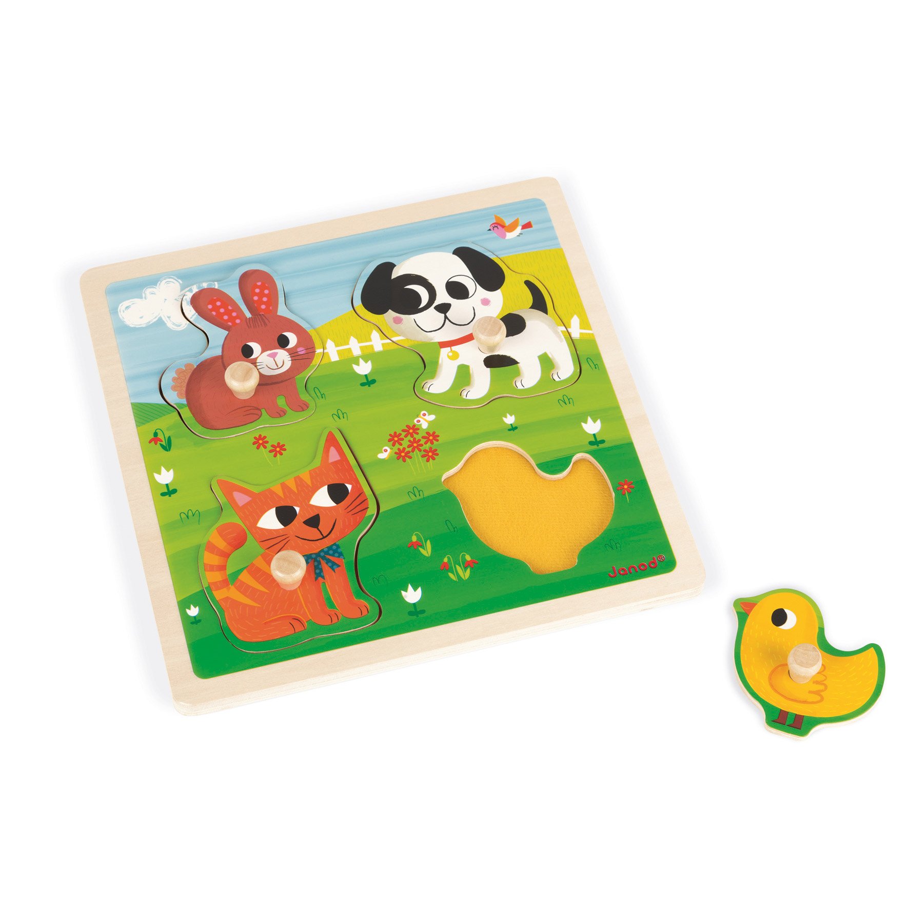 Puzzle Bois Tactile Premiers Animaux 4 Pieces De Janod Puzzle Aubert