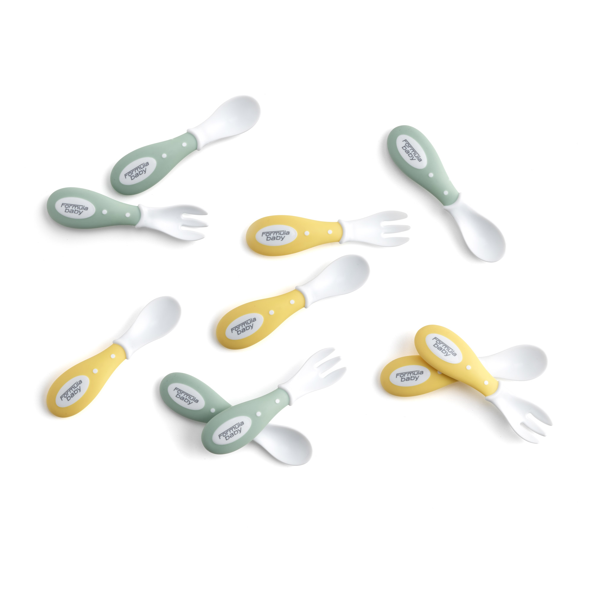 Lot de 5 fourchettes et cuillères Vert/Jaune de Formula Baby, Couverts :  Aubert