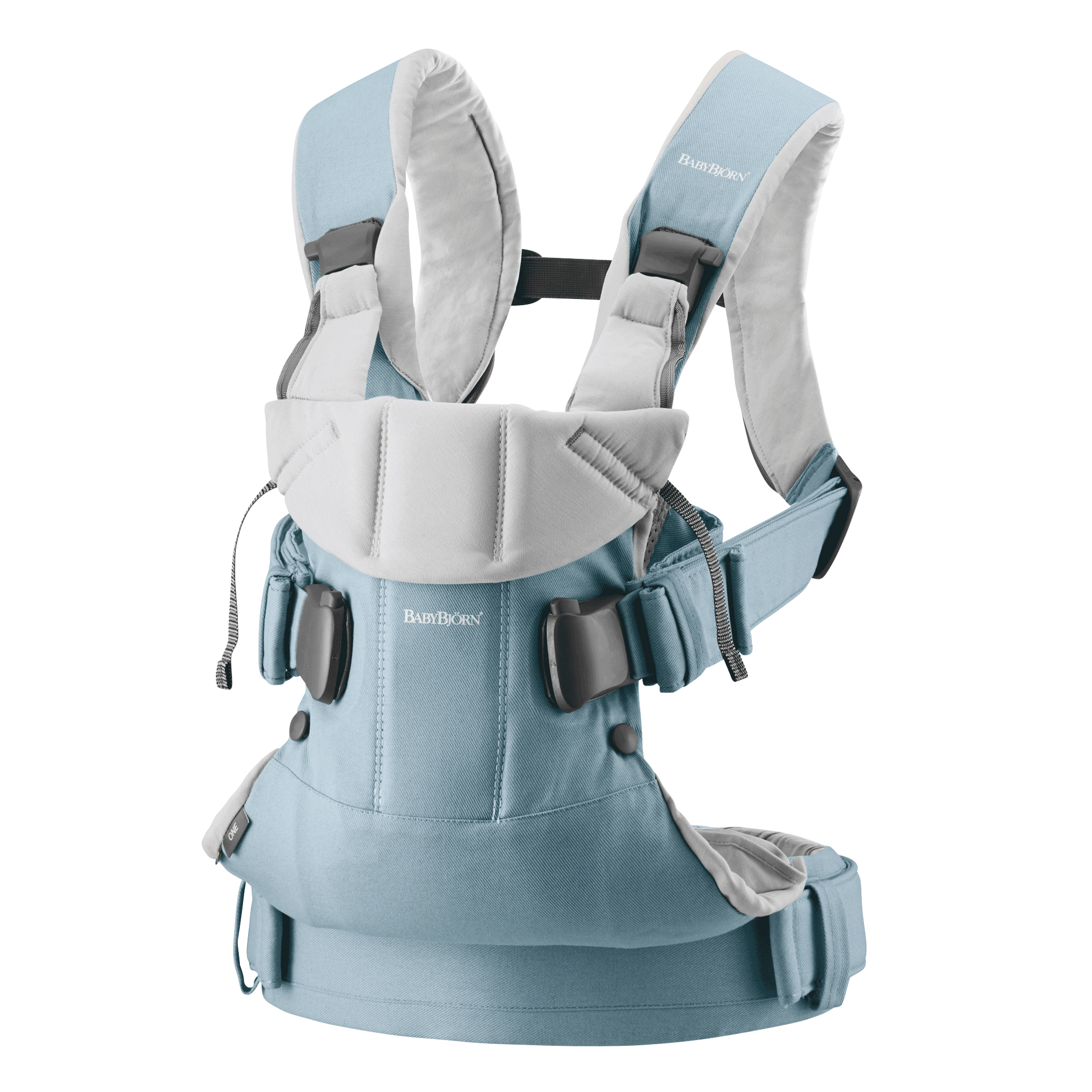 Porte Bebe One Bleu Clair Gris Clair De Babybjorn Porte Bebe Ventral Aubert