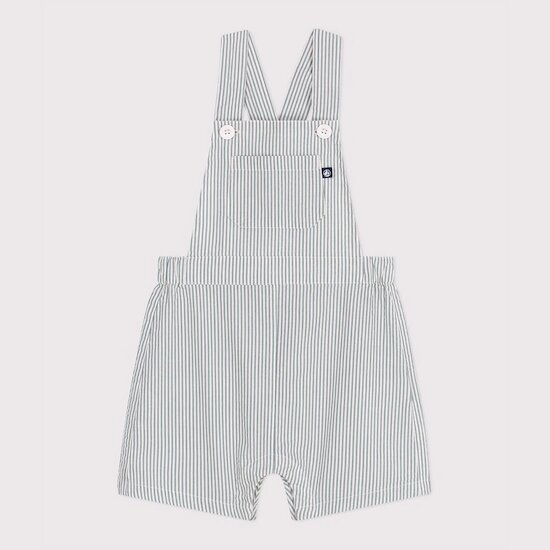 Salopette bébé en coton jambes courtes rayée Bleu brut  de Petit Bateau