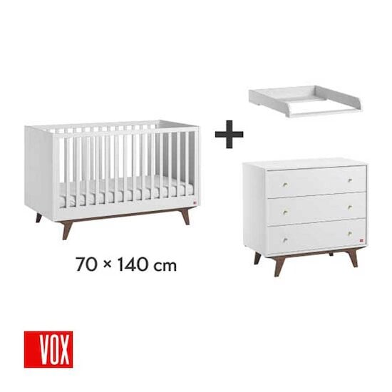 Chambre Milenne Trio : Lit évolutif 70 x 140 cm + Commode + Plan à langer Blanc  de Vox