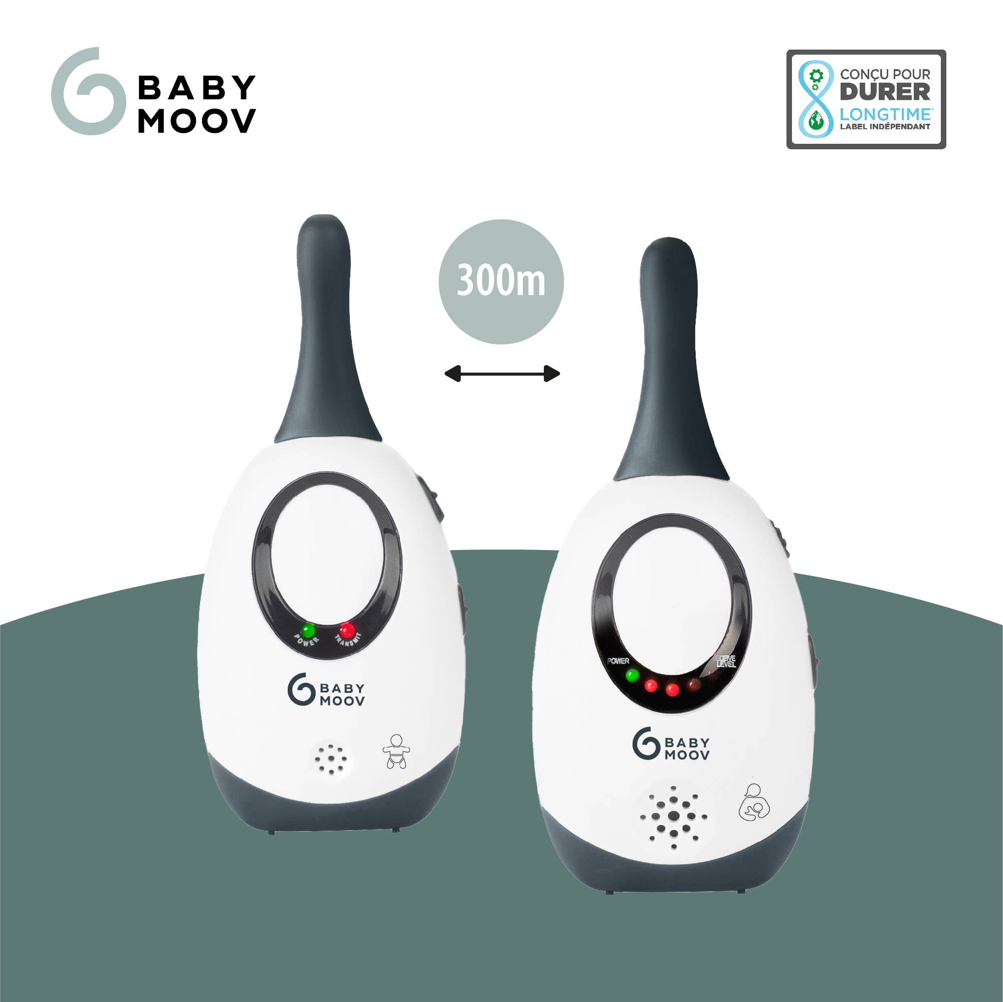 Babyphone Audio Simply Care 300m Gris de Babymoov, Babyphones : Aubert