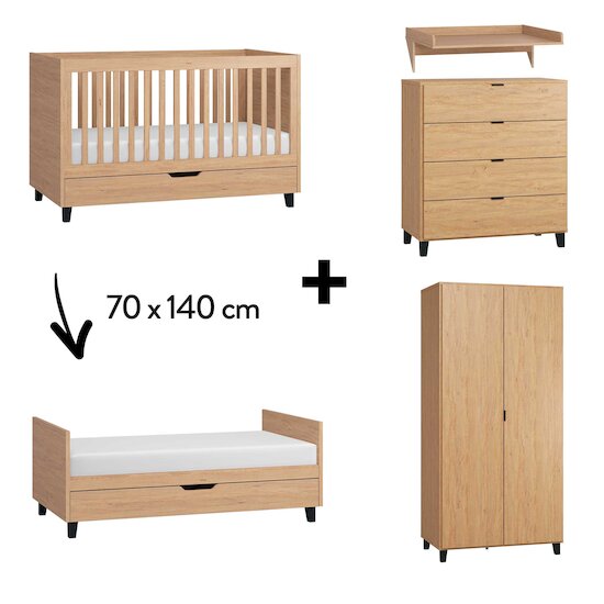 Chambre Simple Complète : Lit évolutif 70 x 140 cm + Armoire + Commode + Plan à langer Bois  de Vox