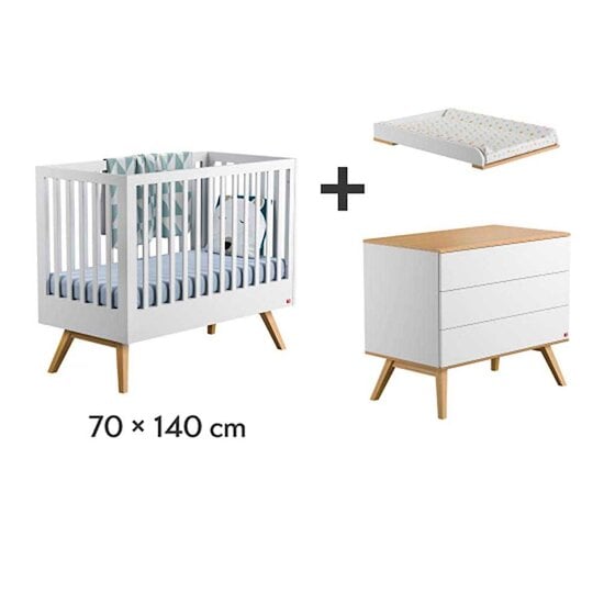 Chambre Nature Trio : Lit évolutif 70 x 140 cm +  Commode + Plan à langer Blanc  de Vox