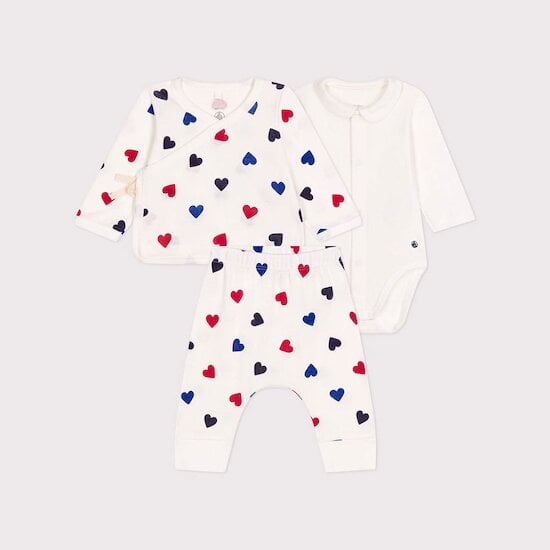 Ensemble cardigan + body + pantalon Blanc Marshmallow /Multicolore  de Petit Bateau