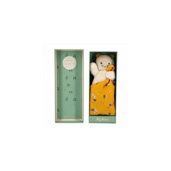 Doudou chat carré douceur jaune 14 cm de Kaloo