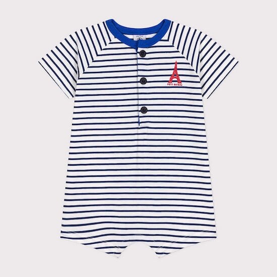 Combinaison courte en jersey fin Blanc Marshmallow / Bleu Médiéval  de Petit Bateau