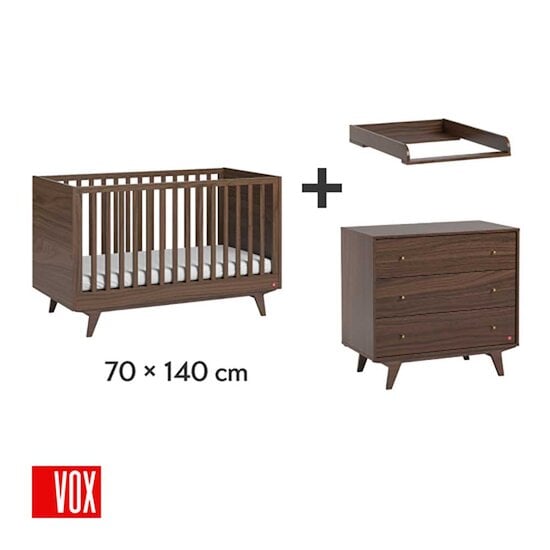 Chambre Milenne Trio : Lit évolutif 70 x 140 cm + Commode + Plan à langer Bois Walnut  de Vox