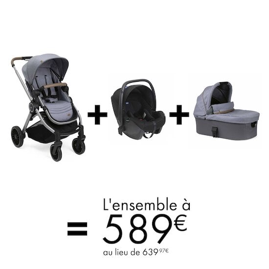 Soldes Chicco : Poussette Fest Fried Pro + Nacelle Light + Siège auto Kory à 589€   de Chicco