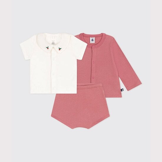 Ensemble naissance trois pièces en coton et t-shirt à col brodé   de Petit Bateau