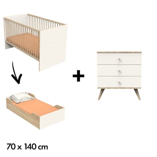 Chambre Camille : Lit évolutif 70 x140 + Commode   de Sauthon Baby's Sweet Home