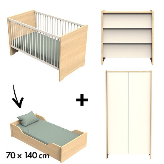 Chambre Vanille : Lit 70x140 évolutif + Commode + Armoire   de Sauthon Baby's Sweet Home