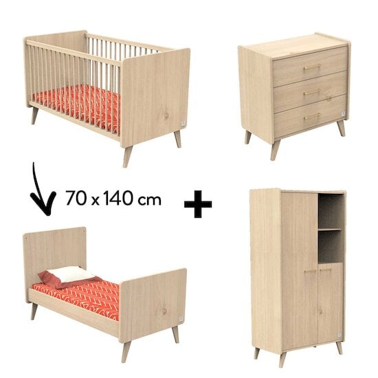 Chambre Arty : Lit 70x140 cm évolutif + Commode + Armoire   de Sauthon Baby's Sweet Home