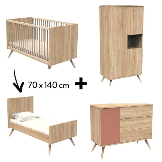 Chambre Seventies New : Lit 70x140 cm + Commode + Armoire   de Sauthon Baby's Sweet Home