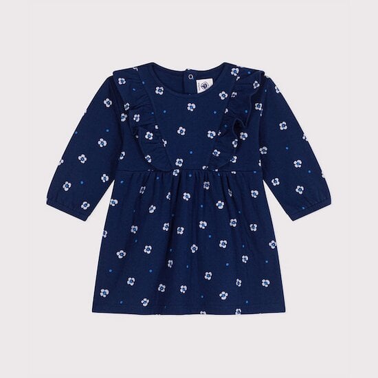 Robe bébé en coton manches longues imprimée à fleurs Bleu Médiéval  de Petit Bateau