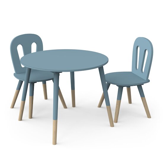 Firmiana Set 1 Table + 2 chaises Bleu Orage / Bois Naturel  de CBA Meubles