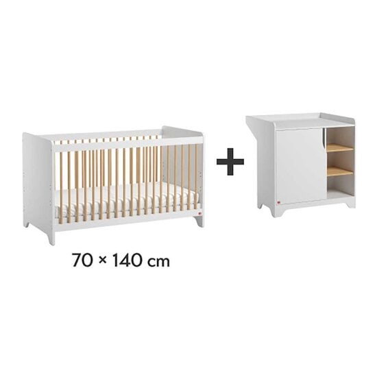 Chambre Leaf Trio : Lit évolutif 70 x 140 cm + Commode + Plan à langer Blanc  de Vox