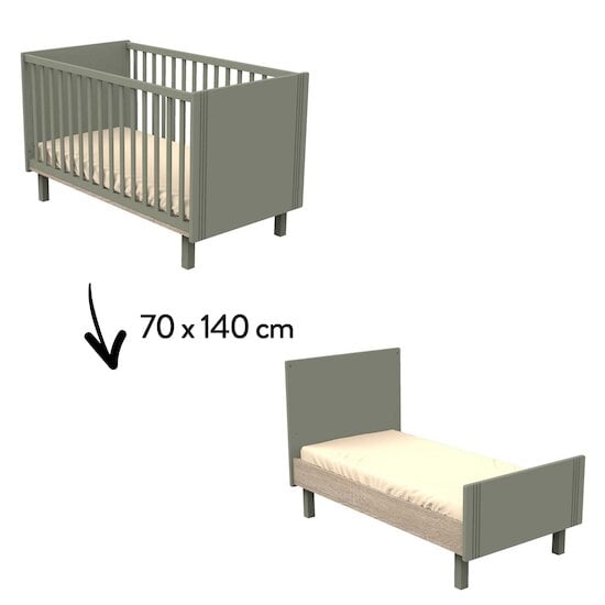 Eléonore Lit évolutif Kaki 70 x 140 cm de Sauthon Baby's Sweet Home