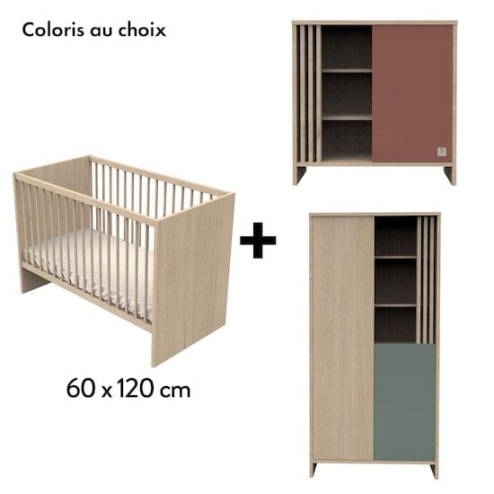 Chambre Tokyo : Lit 60x120 + Commode + Armoire   de Sauthon Baby's Sweet Home