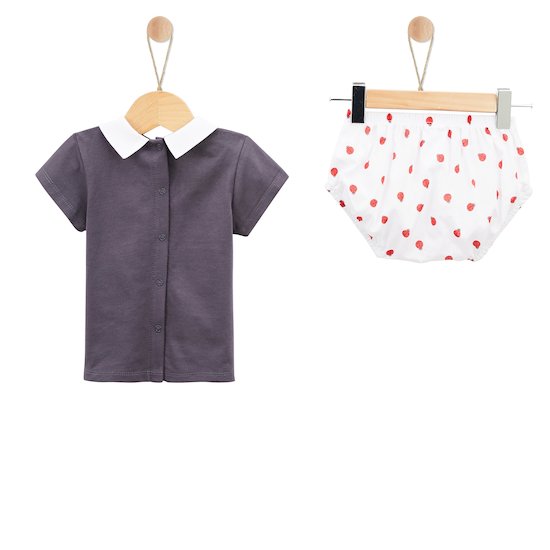 Panda & Coccinelle Haut + Bloomer Gris  de P'tit bisou