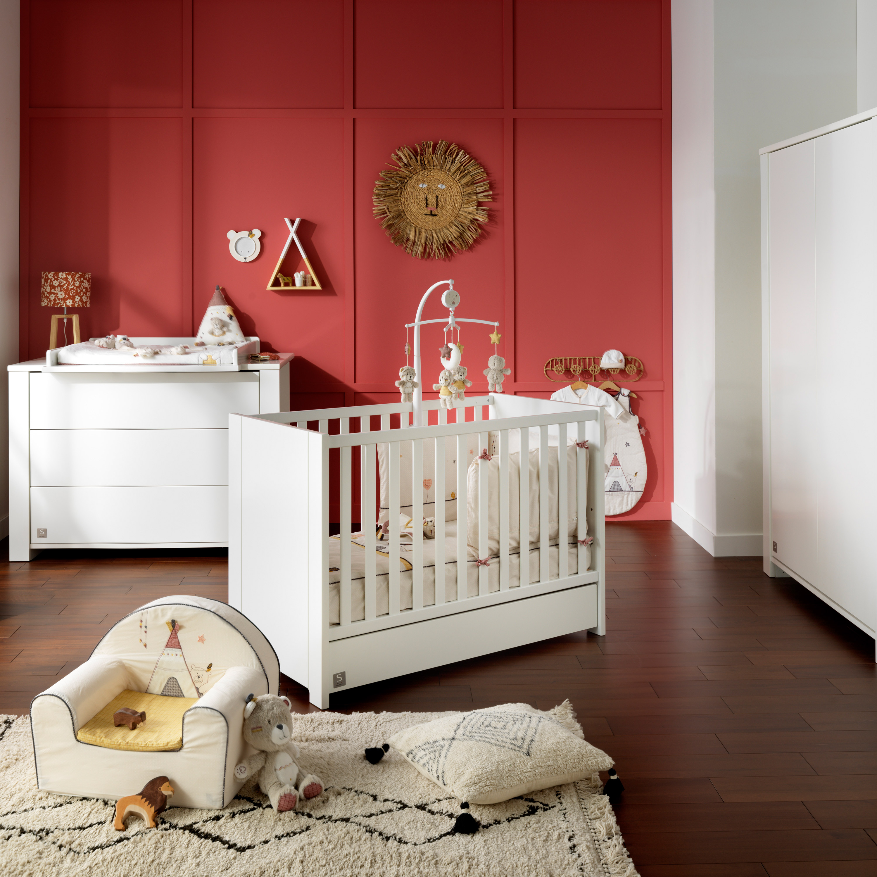 Chambre complète lit bébé 60x120 commode à langer et armoire 2 portes Ova  Blanc