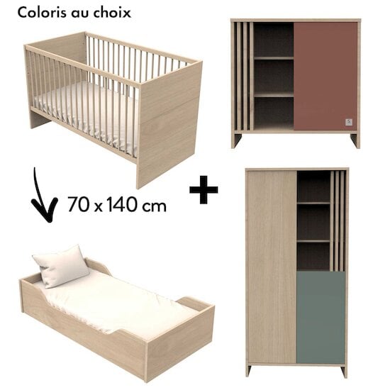 Chambre Tokyo : Lit 70x140 + Commode + Armoire   de Sauthon Baby's Sweet Home