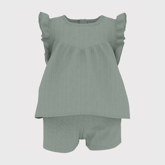 Ensemble Blouse + Short en gaze de coton Herbier 6 mois de Petit Bateau