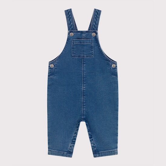 Salopette bébé en jean élasthanne jambes longues Bleu délavé  de Petit Bateau