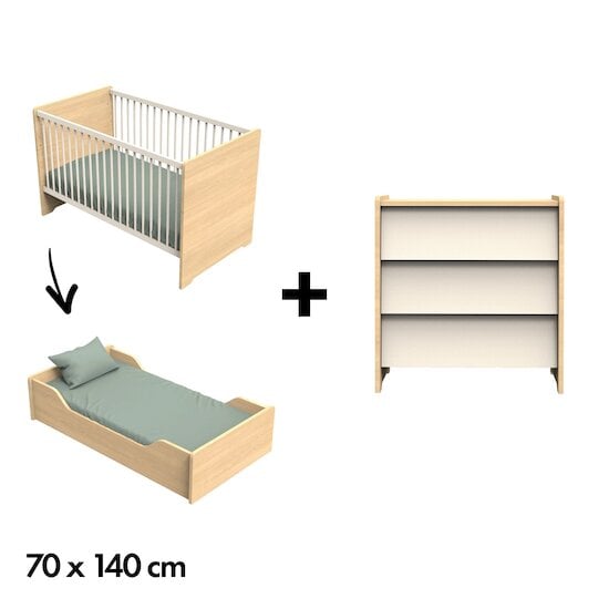 Chambre Vanille : lit évolutif 70x140 + commode   de Sauthon Baby's Sweet Home