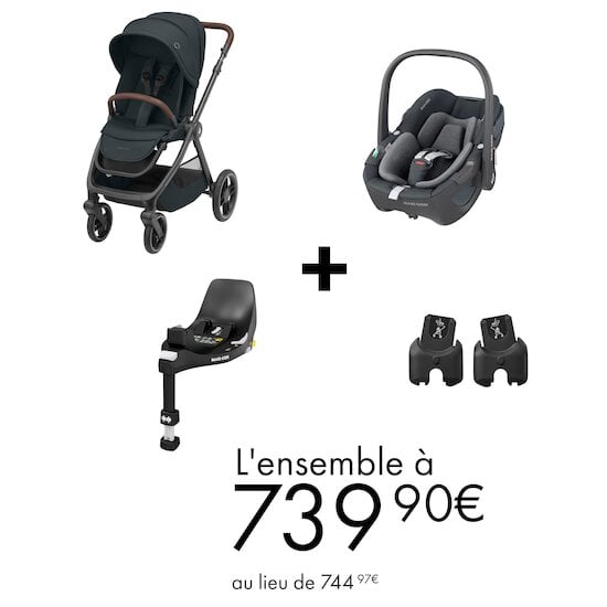 Offre Maxi-Cosi : Poussette Oxford + siège auto Pebble + base pivotante FamilyFix + adaptateurs à 739,90€ au lieu de 744,97€   de Maxi-Cosi