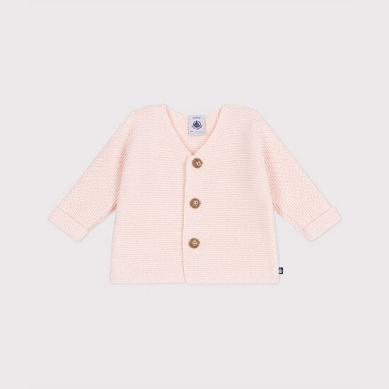 Cardigan tricot point mousse en coton Rose fleur  de Petit Bateau