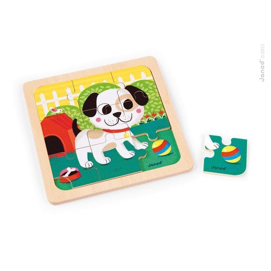 Puzzle à encastrer en bois avec boutons mes 1ers animaux 4 pcs ( pour les  enfants de 1 an et plus ) Janod