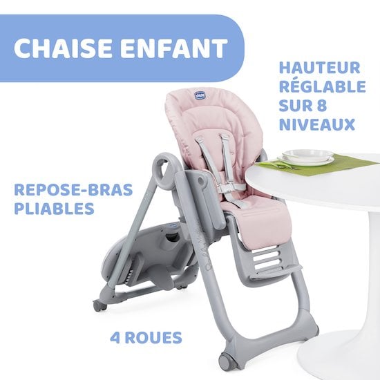 Chaise Haute Polly Magic Relax 4 Roues Paradise Pink De Chicco Chaises Hautes Evolutives Aubert