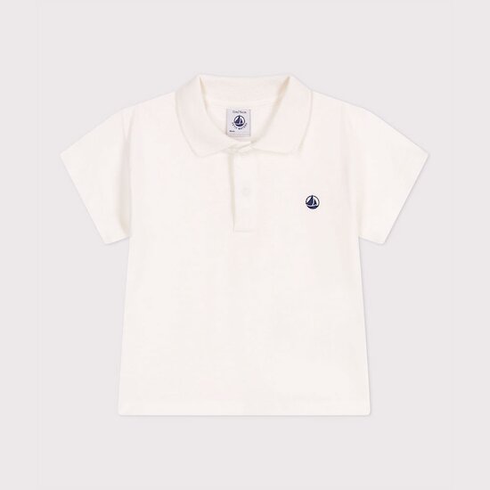 Polo bébé en coton manches courtes uni Blanc Marshmallow  de Petit Bateau