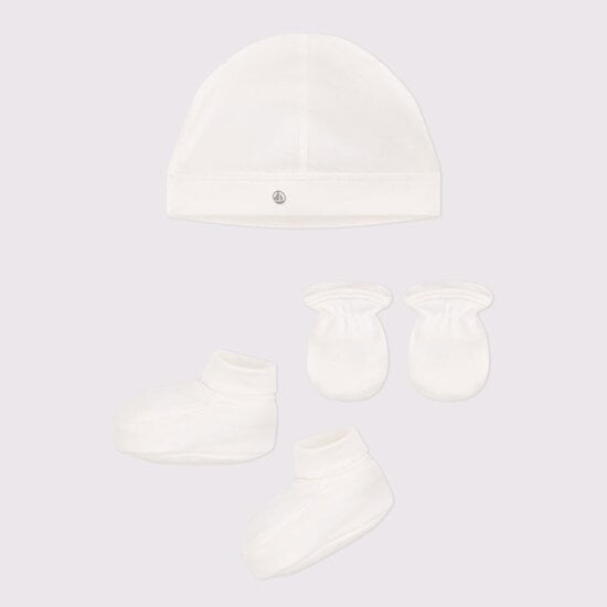 Lot de bonnet et chaussons en coton Blanc  de Petit Bateau