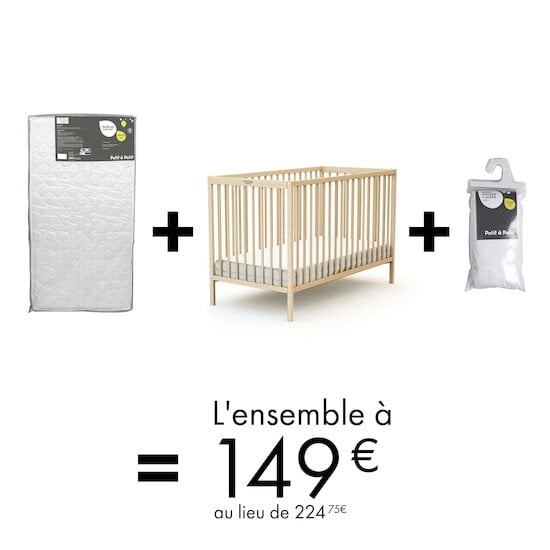 Offre Formula Baby & Petit à Petit : Lit + Matelas + Drap housse/alèse à 149€ au lieu de 224,75€   de Formula Baby